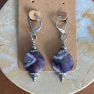 Amethyst Leverback Earrings 2”  in Stainless Steel💜💜💜